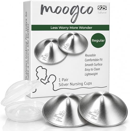 MOOGCO The Original Silver Nursing Cups - Nipple Shields for Breastfeeding Newborn - Breastfeeding Essentials - Solid 925 Sterling Silver Nipple Covers (Regular Size, Set of 2)