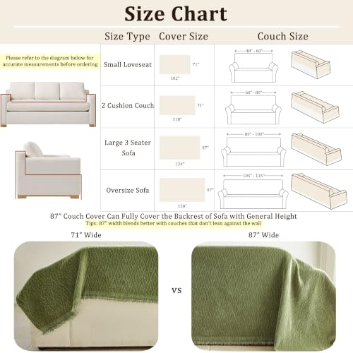 VOIR Couch Cover Washable for 3 Cushion Chenille Sofa Slipcover, Green - image 6
