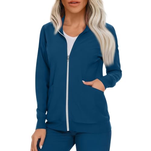 Scrub Jackets for Woman Zip Up Long Sleeve Tops Print Plus Size Womens Scrubs for Women Nursing Shirts with Pockets