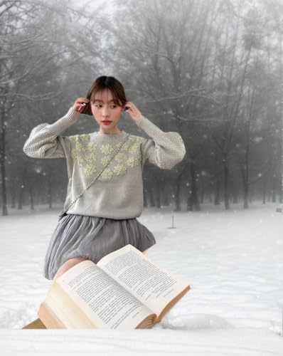Image of Women's Loose Fitting Heavy Embroidery Three-Dimensional Flower Long Sleeved Knitted Pullover Sweater top