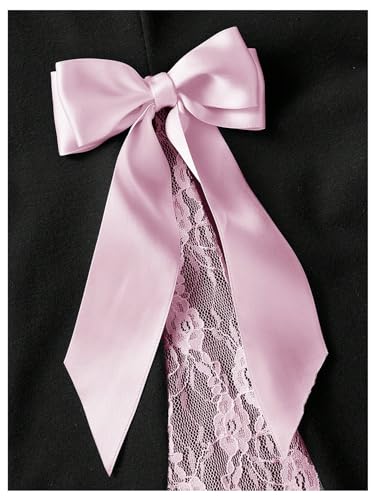 Verdusa Women's Lace Bow Bell Bottom Pants Coquette Flare Leg Long Trousers4