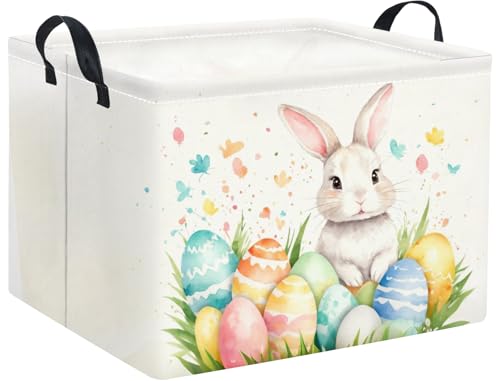 HIYAGON Rectangular Easter Basket for Kids and Girls Cute Storage Organizer Bin Box Easter Egg Room Decor(Watercolor Easter)