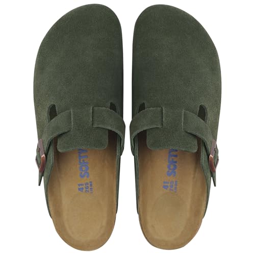 Image of SOFTYOHO Clogs for Women Men, Mules with Arch Support and Adjustable Buckle, Suede Leather Cork Footbed Potato Shoes
