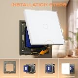 BSEED Przełącznik dotykowy i gniazdo ścienne,Szklany panel z przyciskiem LED,Przełącznik nowoczesny,Brak funkcji Wifi,1 Gang 2 Wspornik+1 Wtyczka,157mm Biały