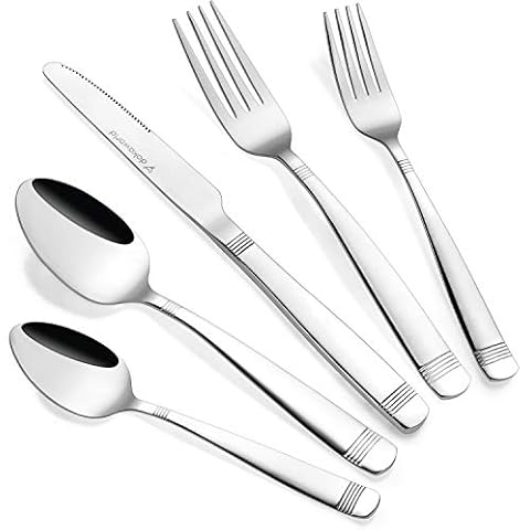 dokaworld Stainless Steel Flatware - Silverware Set for 8-40 Piece Cutlery Set - 18/10 Flatware Set - Silverwear Set - Dinnerware Stainless Steel Flatware Set - Spoons and Forks Set Stainless Steel Cover
