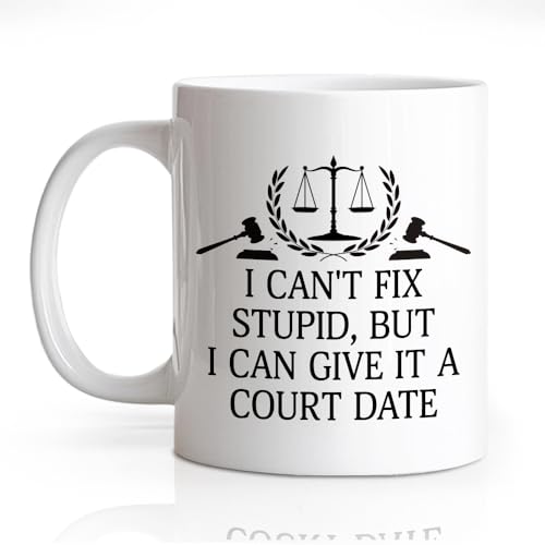 DYJYBMY I Can'T Fixstupid, But I Can Give It A Court Date Mug, Funny Lawyer Cup, Graduation Gifts for Law Students, Thank You Gifts for Court Date Lawyers Judge Legal Practitioners