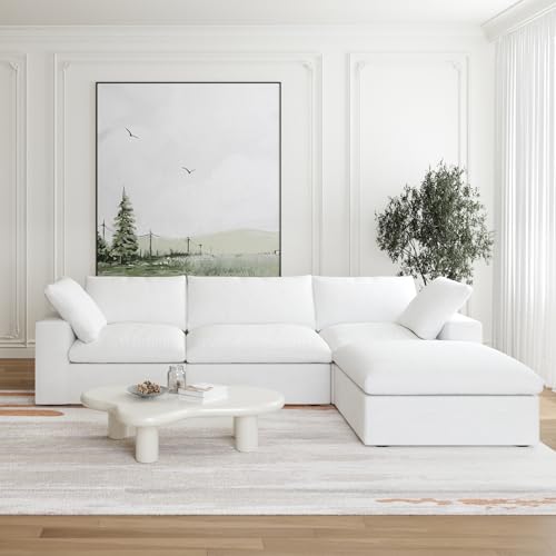 Image of JACH 120 inch L Shape Cloud Modular Couches for Living Room, Modern Convertible Sectional Sofa Couch, Couch Cushion Covers Removable, Sectional Sofas for Party Bedroom Apartment (White)