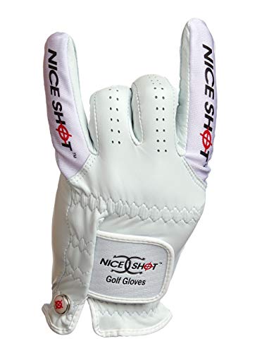 Nice Shot Premium White Cabretta Leather Golf Glove Bundle - Corna The Bull And Thumbs Up – Men's Right Hand – Medium #TOP1