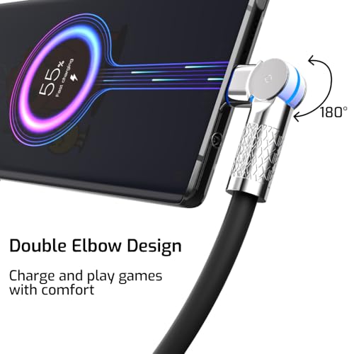 Image of Rubber Rotational Type C to Lightning Cable, 6Ft /2M, Compatible with iPhone, 27W Fast Charging, Knurled Metal Finish, LED Charging Indicator, Durable Design for Gaming | Black