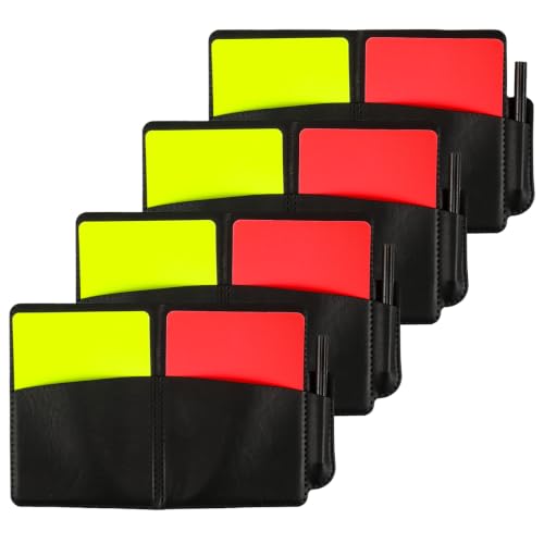 POPETPOP 4Sets Complete Soccer Referee Kit with Red Yellow Cards Card Holder Scorebook and Pencil for Game Management and Training Sessions