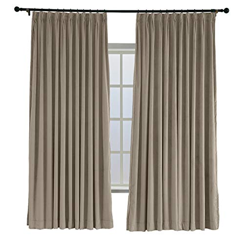 TWOPAGES 120 W x 96 L Pinch Pleated Curtains Room Darkening Velvet Curtain Drapery Panel for Traverse Rod Or Track, Living Room Bedroom Meetingroom Club Theater Patio Door (1 Panel), Gray Beige TWOPAGES 120 W x 96 L Pinch Pleated Curtains Room Darkening Velvet Curtain Drapery Panel for Traverse Rod Or Track, Living Room Bedroom Meetingroom Club Theater Patio Door (1 Panel), Gray Beige