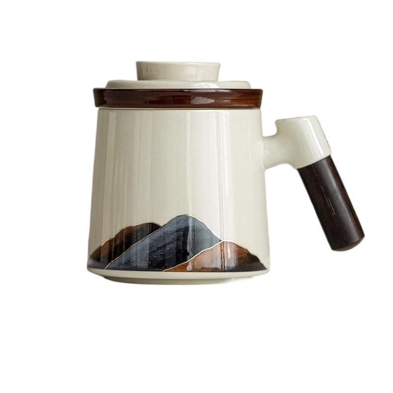 Tasse à thé Tasse à thé simple en céramique grise Grasswood avec couvercle et filtre, idéale for la maison ou le bureau Récipient de trempage