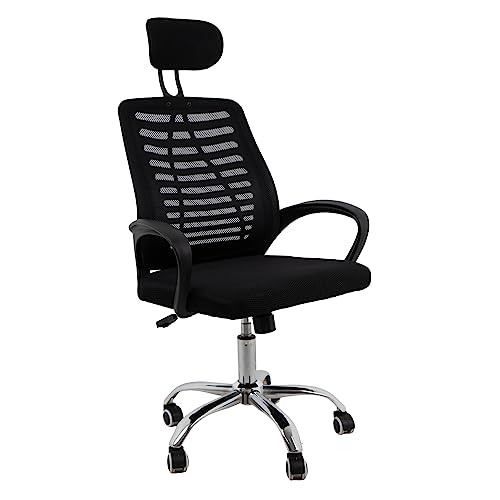 Oficina, Office Product Kingshouse | Silla de Oficina Ejecutiva Giratoria - Malla Mesh Color Negro - Descansabrazos y Apoyacabezas - Estructura de Metal y Plástico - Silla Ergonómica...