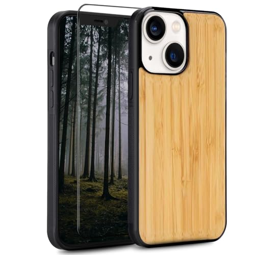 Amnirk Wood Case for iPhone 13 - Real Natural Wood,- Slim Shockproof Hybrid Wooden Cover (Bamboo...