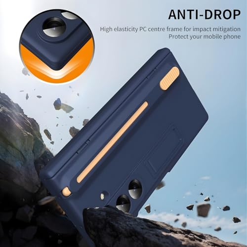 Image of Premium Hybrid Case Compatible with Samsung Galaxy Z Fold 6- S Pen Compatible, Tempered Glass Protector, Built-in Kickstand & Anti-Scratch Comfortable Grip (Blue, Samsung Galaxy Z Fold 6)