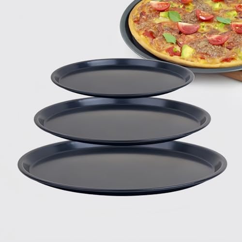 Pizza pan Set 3-Piece, 24cm/26cm/29cm Pizza pan for Oven, Non-Stick Pizza Tray, Round Steel Pizza Pans - Dishwasher Safe, Premium Bakeware for Home Cooking