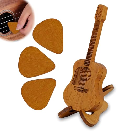 YIZWINS Akustikgitarren-Holzplektren Koffer Plektrum, Glowin Pick Guitar, D-Grip Plektrum Gitarre Holzgitarre Plektrenhalter mit 3 Holzfarbenen Gitarrenplektren, Guitar Picks für E-Bassgitarre