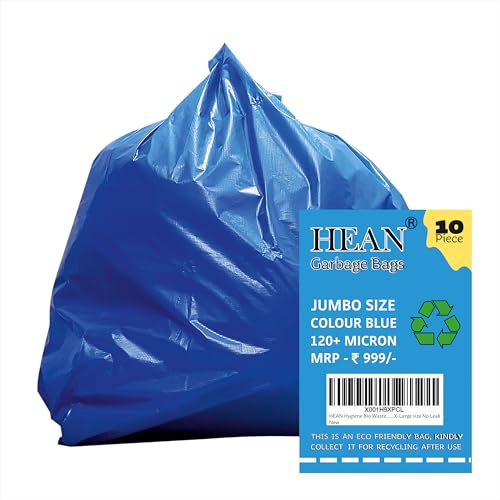 Image of HEAN Hygiene Bio waste semi fresh eco-friendly blue garbage bag thick quality (35x45 inch)-10 pcs. Heavy Duty 75 micron, Biohazard waste bag professional Grade medical bag, X-Large size No leak