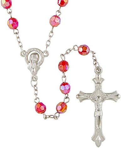 Vista 7 de Rosario rosa para mujer, cuentas de oración católica en tono plateado y bolsa de regalo de recuerdo religioso, collar de confirmación, centro
