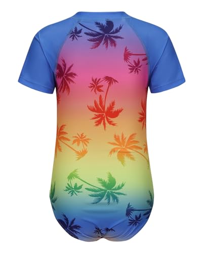Image of Girls One Piece Swimsuits Short Sleeve Rash Guard for Girl Hawaiian Bathing Suit with Sun Protection Beachwear