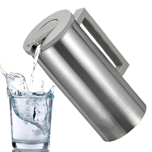 Jarra de agua de metal, jarra de bebidas de gran capacidad con tapa, jarra de almacenamiento multifuncional para bebidas, jugos fríos y calientes, cerveza, café