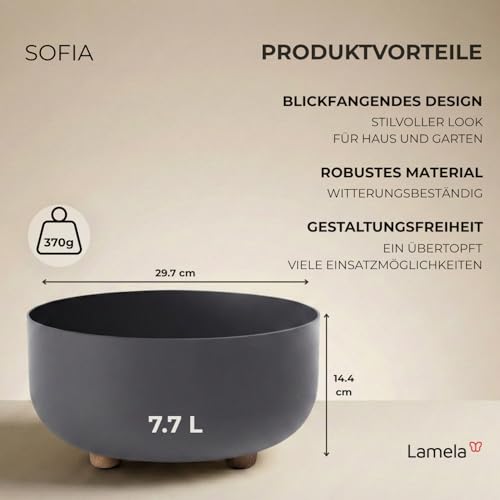 LAMELA Kunststoff Blumentopf rund mit Füßen, Ø 30 cm, 7,7 L - Anthrazit – Ansicht 2