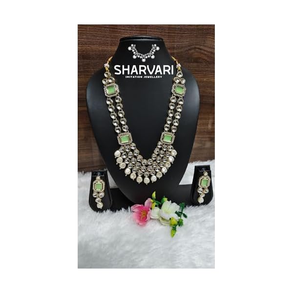 SHARVARI IMITATION JEWELLERY heavy kundan two layer necklace set with earings - Image 8