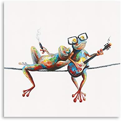 Canvas Frog Wall Art Decor: Side by Side Frogs with Glasses Art Bedroom Wall Art Laundry Room Decor and Accessories Girl Room Decor Inspirational Wall Art with Frame Easy Hanging (12"x12"x1 Panel)