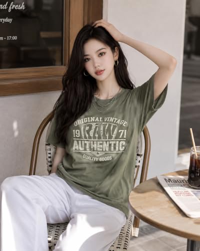 Image of London Hills Women's Loose Fit Graphic Printed T-Shirt | Soft Cotton Blend Fabric | Round Neck Half Sleeve Casual Top, Travel & College