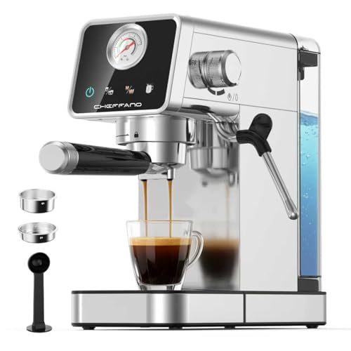 CHEFFANO Espressomaschine 1350W mit 15 Bar Pumpe – Touchscreen, leistungsstarker Dampfstab, 1.1L abnehmbarer Wassertank,...