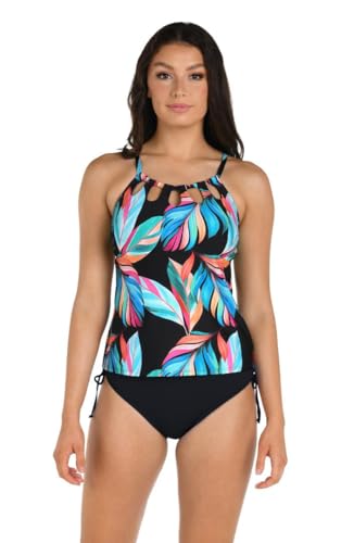 24th & Ocean Women's Underwire Cutout High Neck Tankini Swimsuit Top, Multi//Moonlit Leaf, 8