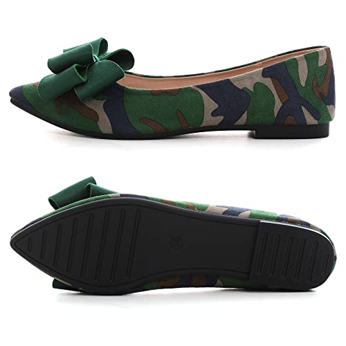 Image of SAILING LU Womens Bowknot Ballet Flats Pointy Toe Suede