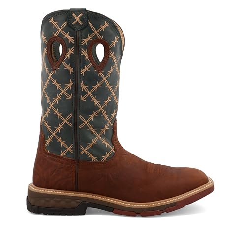 Twisted X Men's 12" Western Work Boot, Square Toe with CellStretch, Mocha & Slate, 11.5 EE4