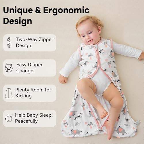 Image of Baby Sleep Sack 0-6 Months 3 Pack 100% Cotton Lightweight 0.5 TOG Wearable Blanket Baby Sleep Bag with 2-Way Zipper for Newborn Infant Pink Apricot Gray Zebra