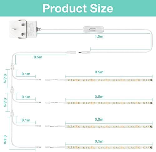 WOBANE LED Shelf Lights,Flexible LED Strip Lights with Switch,Display Lights for Cabinet,Showcase,Bookshelf,Pantry,Shelves,Cupboards,4*50cm 12v Strip Bars Set,120 LEDs,1100lm,6000K White