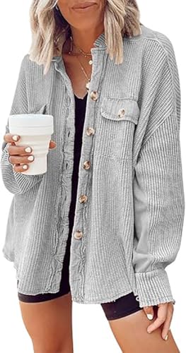 utcoco Women's Casual Waffle Knit Shacket Jacket...