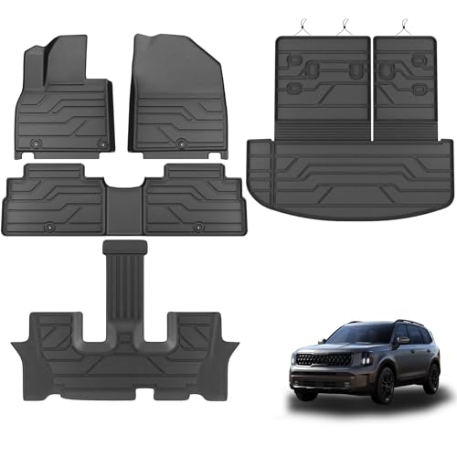 KARPAL Floor Mats Fit for 2020-2025 Kia Telluride 7&8 Seats, Custom Fit TPE All Weather Kia Telluride Accessories 1st & 2nd & 3rd Row & Trunk Mat Full Set Floor Liners