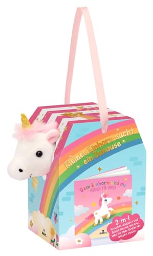 Moses. Kleines Einhorn sucht EIN Zuhause, 2-in-1 Plüsch-Einhorn mit Büchlein in Geschenkbox, Zauberhaftes Kuscheltier & Märchenbuch für Kinder ab 4 Jahren