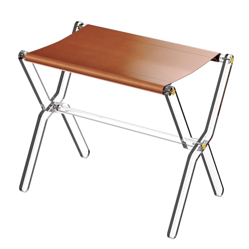 Sumerflos Acrylic Luggage Rack for Guest Room - Foldable Suitcase Stand with Leather Straps for Bedroom Living Room Hotel Heavy-Duty, Holds up to 50-100 lb lightweight Space Saving (Brown(whole) - 1 Pcs)