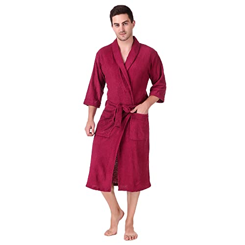 Image of Men's Bath Robe | Full Sleeve Cotton Comfortable and Durable Bathrobe - Suitable for Birthday /Anniversary /Diwali /Couple /wedding Gift | Burgundy
