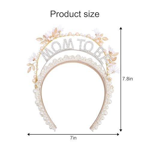 YOUAME Pearl Embellished Baby Shower Mom to be Headband - Handmade Mummy To Be Headpiece, Baby Shower Mother Head Accessory Pearl Head Tiara2