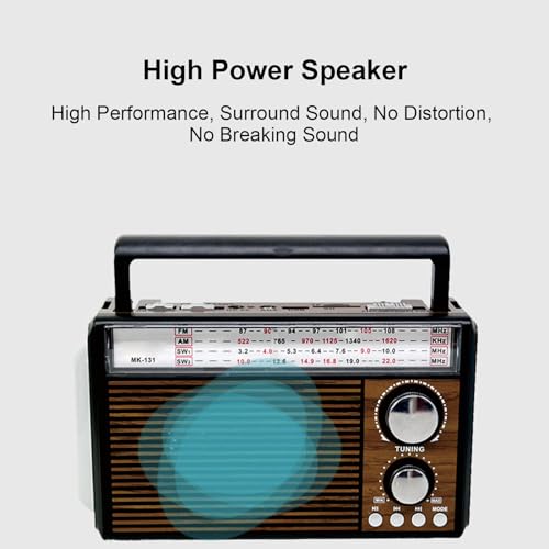 Image of Zunate Retro AM FM Radio, Shortwave Portable Vintage Radio with Antenna and BT Chip, Battery Operated or AC Power Retro Radio with Big Bluetooth Speaker for Home Kitchen Outdoor (US Plug)