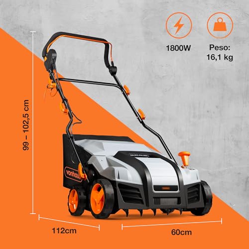 Vonhaus Scarificatore/Aeratore/Rastrello Elettrico 1800W – Per Scarificare E Rastrellare Il Prato, Rimuove Feltro, Muschio E Foglie Secche, Arieggia Il Terreno, Cesto 55L, 5 Altezze, Larghezza 38Cm - 5