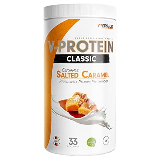 Vegan Protein Pulver SALTED CARAMEL 1kg - V-PROTEIN - Pflanzliches Eiweißpulver auf Erbsenprotein-Basis mit 72% Eiweiß-Gehalt - optimale Protein-Wertigkeit - veganer Protein-Shake ohne Soja & Weizen