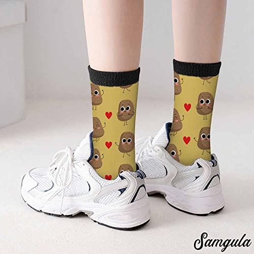 Image of Red Striped Crew Socks for Woman Size 6-8 Christmas Tree Moose Snowflake Dots Lines Girls Socks