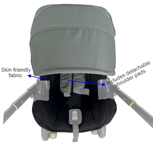 Image of Stroller Accessory Washing Kit Textile Set, Colorful Canopy & Water Resistance Soft Cushion Compatible with DOONA CAR SEAT Strollers (Desert Green & Black)