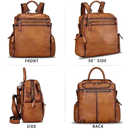Image of Genuine Leather Backpack for Women Convertible Design Shoulder Bag Vintage Casual Daypack Knapsack Rucksack Purse (Brown)