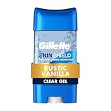 Gillette Antiperspirant Deodorant for Men, SkinShield, 72hr Sweat & Odor Protection, Fights 99% Odor-Causing Bacteria, Soothing Hydration with Vitamin E, Clear Gel, Rustic Vanilla Scent, 3.8 oz
