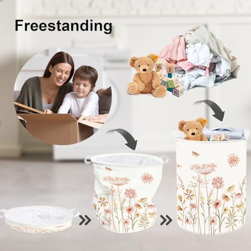 Clastyle Flower Women Girls Laundry Hamper Collapsible Clothes Kids Storage Basket Waterproof Baby Toy Box for Nursery Room, Boho, 40x50 cm - Image 3