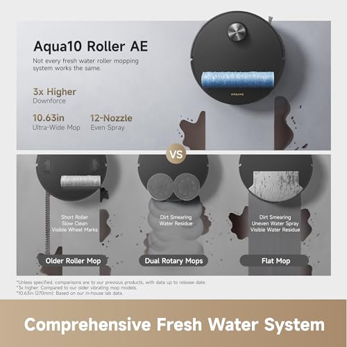 Image of DREAME Aqua10 Roller AE Robot Vacuum, Roller Mop Fresh Water Mopping, Carpet-Safe Roller Guard, Auto-Empty, 30,000Pa Suction, 212℉ Hot Water Mop Washing, Hot Air Drying, 100% Detangling, Voice Control